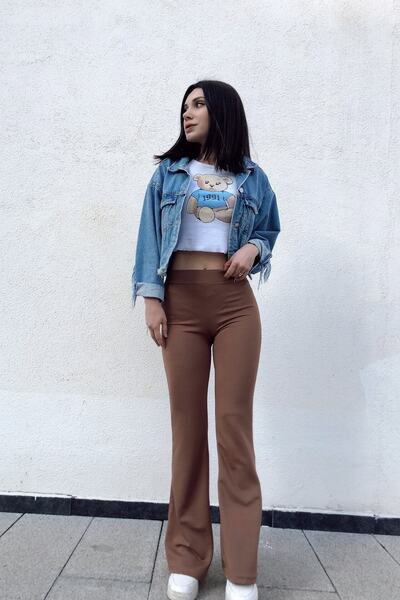 KaSheHa Kahverengi Ispanyol Paça Likralı Pantolon 100 Cm