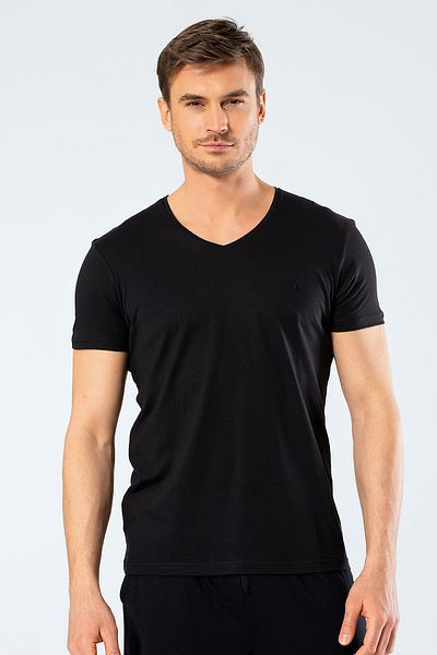 Cacharel 2170 Ανδρικό κοντομάνικο μπλουζάκι Modal Cotton V λαιμόκοψη/μαύρο