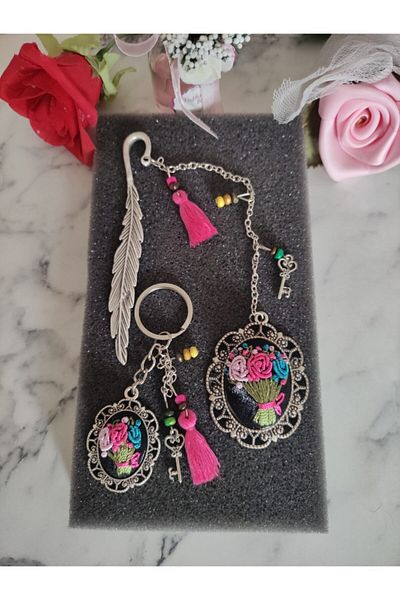 adilstore Bookmark And Keychain Set Brazilian Embroidery Embroidered Bookmark And Keychain Set
