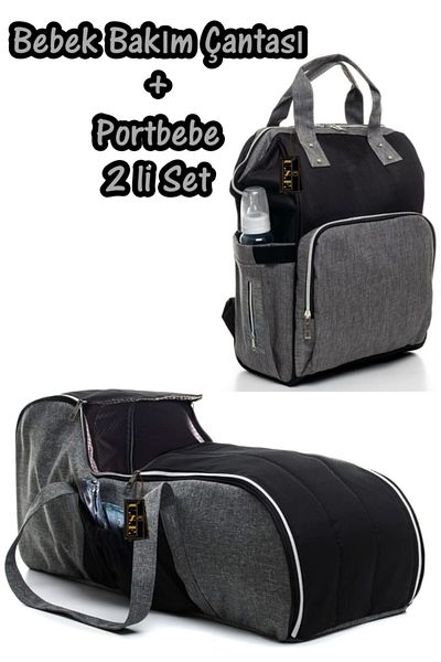USF Gray Black Mother Baby Care Bag + Carrycot Baby Carrier Stroller Set of Two