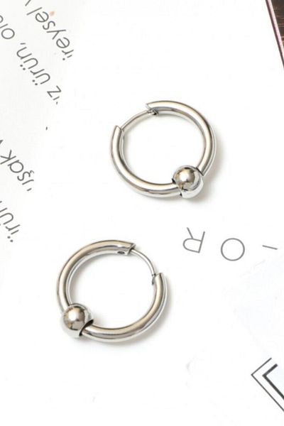 Jaida Moda Unisex Silver Color Surgical Steel Ball Detailed Hoop Earrings
