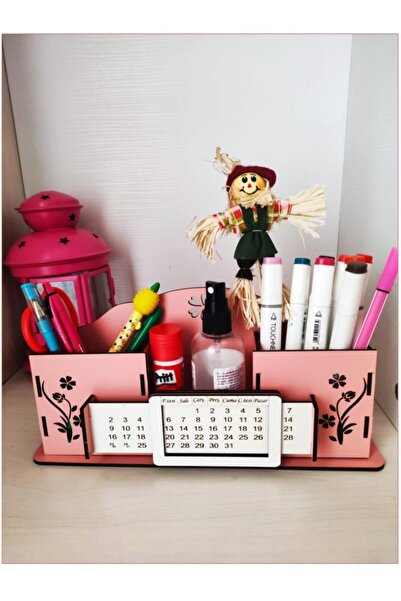 Notpa Takvimli Masaüstü Kalemlik Kalem Kutusu Organizer Ahşap Montajı Yapılmış Ürün