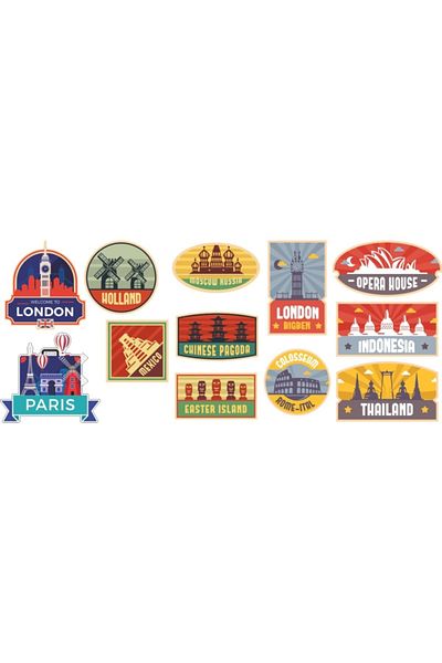 ENGINPRINT Vintage Travel Themed Sticker 12 Pieces Waterproof Anti-Scratch
