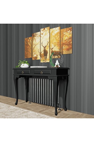 ROYS AHŞAP Ahşap 130 Cm Siyah Çekmeceli Petek Üstü Yüksek Dresuar