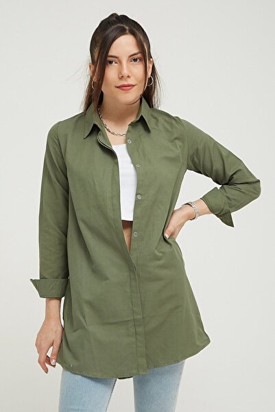 Nacar Kadın Haki Gizli Düğmeli Gömlek Tunik