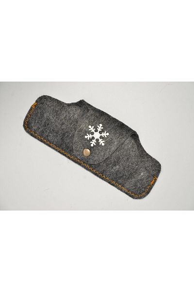 mottomia Single Dark Gray Felt Handmade White Snowflake Figured Sun and Reading Glasses Case