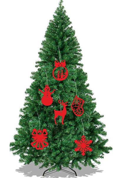 UNT Дървени червени коледни украшения за елха, комплект от 6 броя-1