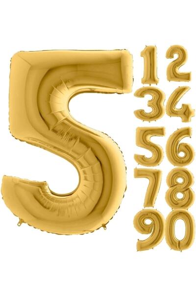 Şeker Adası 5 Years Number Foil Balloon Gold 100 Cm, Birthday, Birthday, Part...