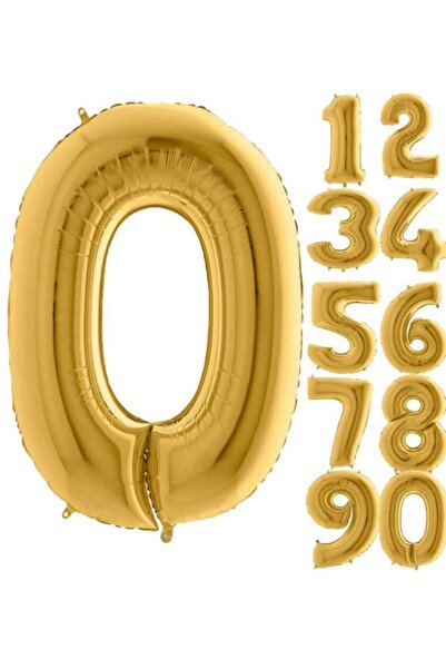Şeker Adası 0 (Zero) Age Number Foil Balloon Gold 100 Cm, Birthday, Birthday,...
