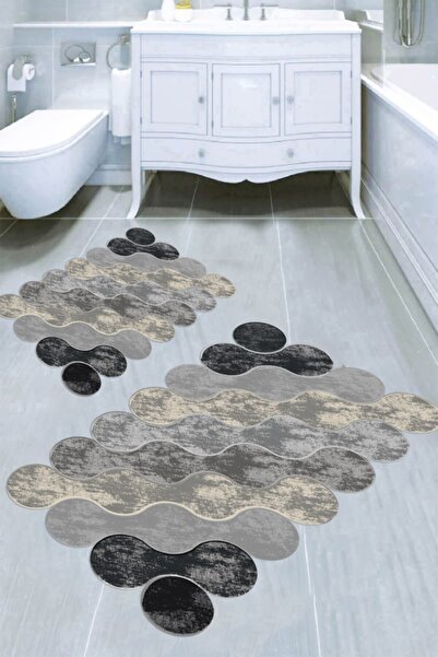 Resmiro Gri Ton Bulut Desenli Banyo Paspası 2'Li 50x60 Cm - 60x100 Cm