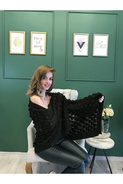 Ocean Openwork Khaki Knitwear Shoulder Shawl