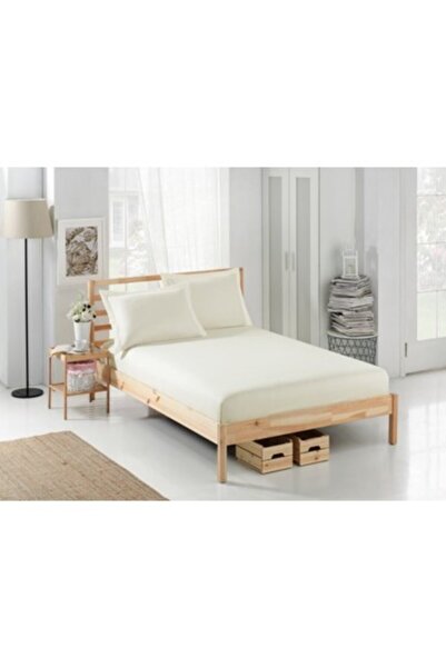 Cotton Box Cream Pillowcase Elastic Sheet Set Battal 180*200+28 cm