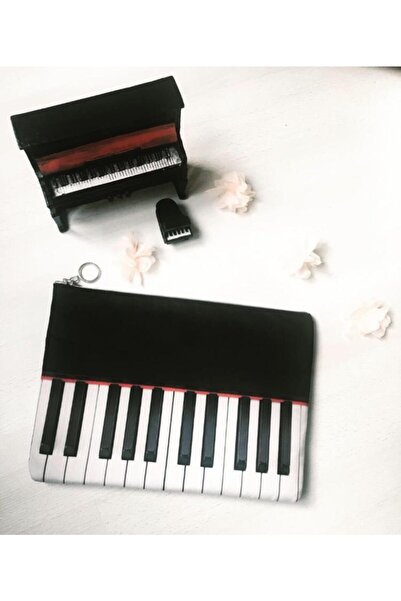 Herşey Nota Черна чанта за ноти с мотив на пиано