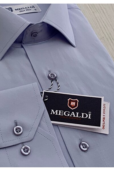 MEGALDİ Erkek Düz Koyu Lila Cepli Gömlek