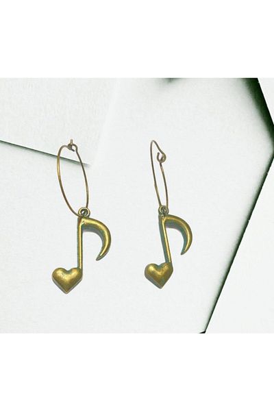 Herşey Nota Note Heart Earrings