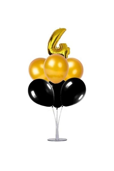 Şeker Adası 4 Year Old Number Foil Balloon Gold Gold 40 Cm, Balloon Stand, 6 Balloons, Birthday, Anniversary, Party