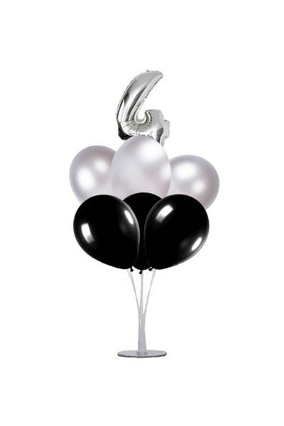 Şeker Adası 4 Year Old Number Foil Balloon Gold Gold 40 Cm, Balloon Stand, 6 Balloons, Birthday, Anniversary, Party