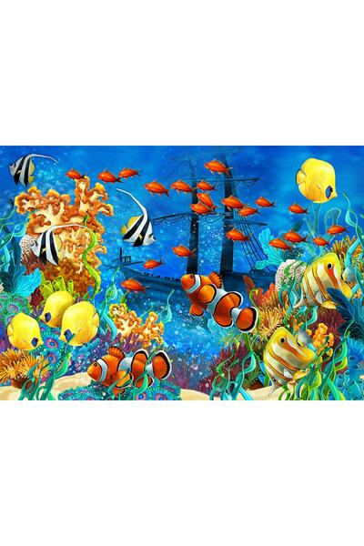 OrhunStore Akvaryum 3d Poster  3 Boyutlu Tek Parça Duvar Kağıdı