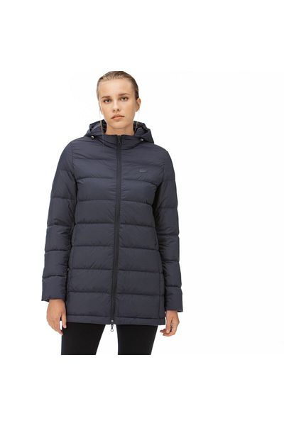 Lacoste Women's Navy Blue Hooded Quilted Coat