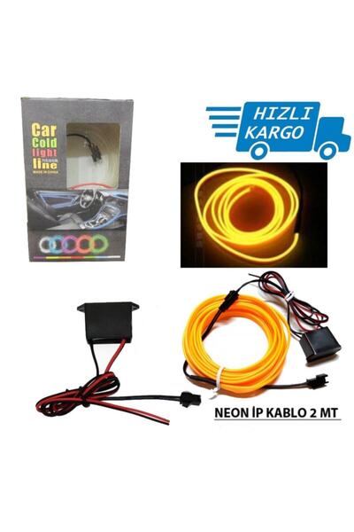 Universal Araba Araç Içi Torpido Ledi Ip Neon Ip Led El Wire 2 Metre Sarı