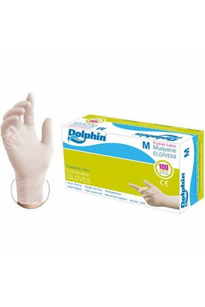 Dolphin 100 Exam Gloves - Latex Powdered, Size m