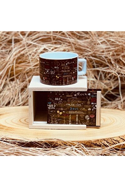 MOBGİFT Siyah Müzik Tasarımlı Kutulu Kupa