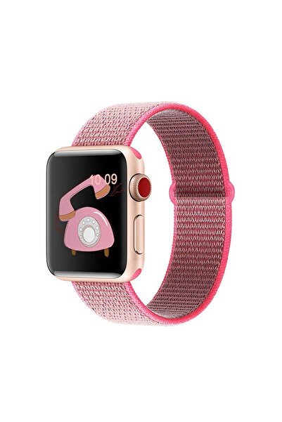 UnDePlus Apple Watch 38mm 40mm 41mm 1/2/3/4/5/6/se/se2/7/8/9 Spor Loop Hasır Kordon Hot Pink