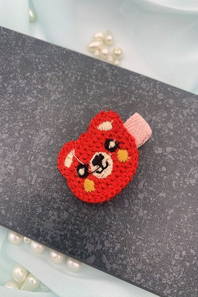 Ella Tasarım Cherry Knitted Red Teddy Bear Figured Double Children's Buckle Set