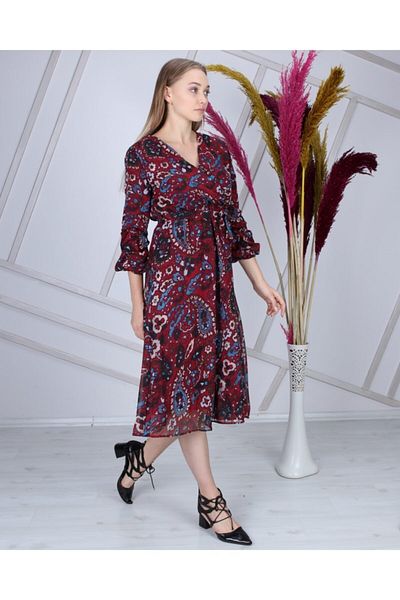 CİXAPLE Rochie din șifon cu imprimeu floral, cu mâneci bordeaux