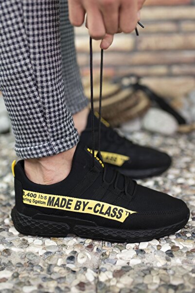 Riccon Siyah Sarı Erkek Cilt Sneaker 0012SANTO