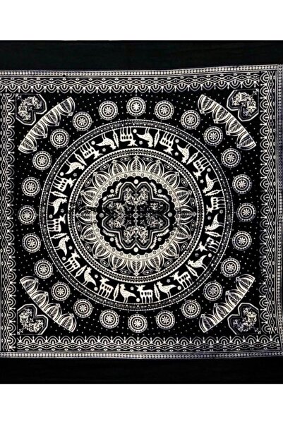 Sarıbahçe مفرش طاولة محلي لون أسود - 160 سم × 160 سم