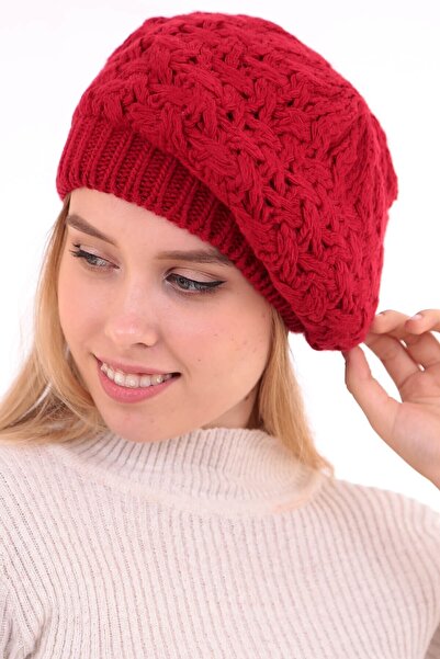 Deafox Dámský červený malířský pletený baret DFX61325