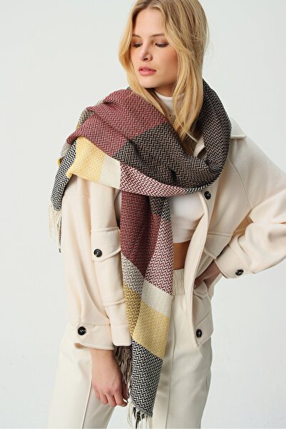 Trend Alaçatı Stili Γυναικείο σάλι με μαλλί εκρού με μοτίβο ALC-A2066