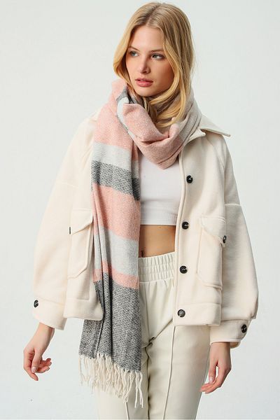 Trend Alaçatı Stili Woman Powder Wool Blended Patterned Shawl ALC-A2067