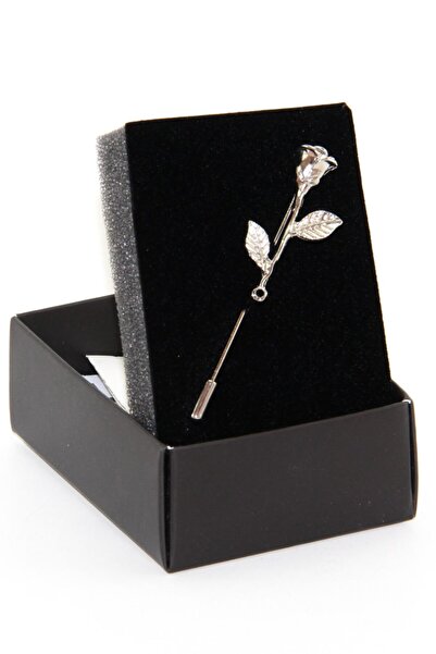 Zaim Aksesuar Unisex Gümüş Gül Yaka Iğnesi