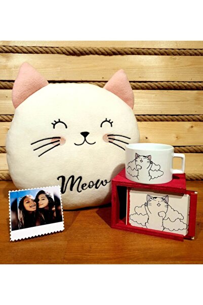 Genel Markalar Kişiye Özel Best Friends Kedi Polar Yastık & Kupa Arkadaşa Hediye