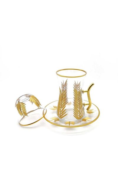 ÖzcamKristal 18 Piece Cut Decorated Tea Set (6 People)
