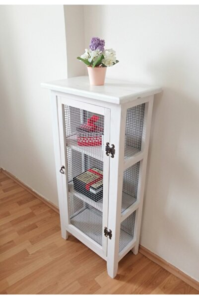 Özel Yapım Masif Ahşap Dekoratif Tel Dolap - Beyaz