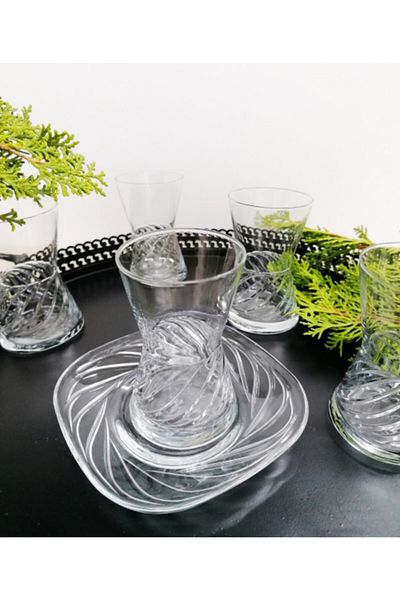 DECOSTYLE Meltem Dekor 12 Piece Tea Set with Cut Handcrafted Lava Deep Cup