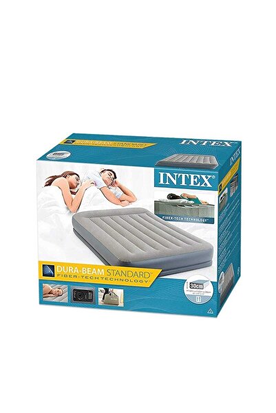 Intex سرير هوائي قياسي من Dura Beam متوسط الارتفاع بحجم كوين مع مضخة هواء كهربائية مدمجة