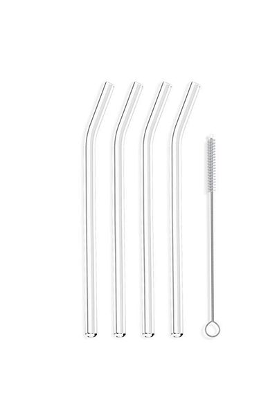 Hidden Botanics Glass Straw 20 cm Set of 4 + Brush Heat Resistant