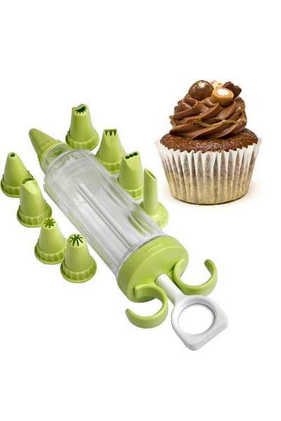 NetFırsat Cream Pump Pastry Cookie Cake Decorator 9 Different Heads Practical Use Cream Squeezing Apparatus