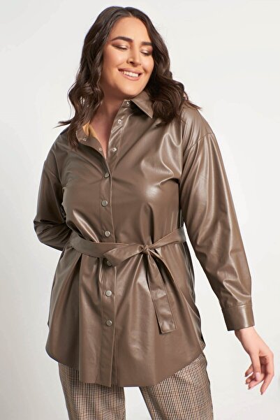 MYLİNE Kadın Vizon Suni Deri Gömlek