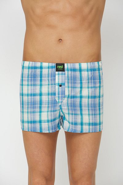 NEST Undies Boxeri albastru din bumbac poplin pentru bărbați