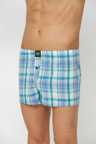 NEST Undies Boxeri albastru din bumbac poplin pentru bărbați