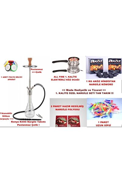 matchbang Konya Paslanmaz Çelik Büyük Boy Nargile Seti + Tam Takım Özel Set