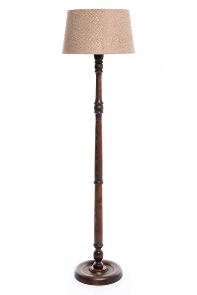 Ağaç Ustası Torinio Torna Bacak Lambader Abajur Köşe Lambası Ahşap Country Doğal Masif Ceviz Renk