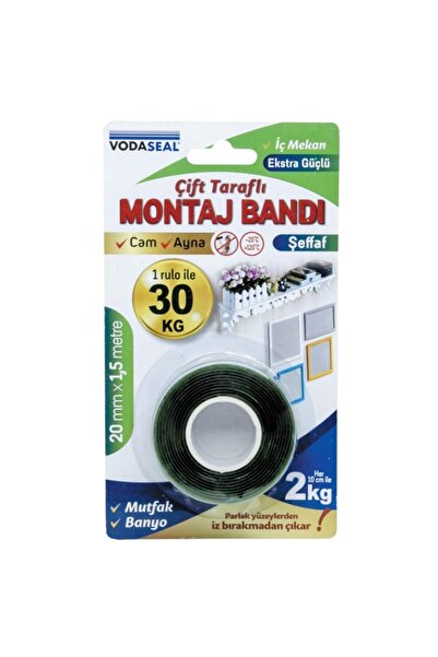 EYM Ekstra Güçlü Çift Taraflı Montaj Bantı Bandı Şeffaf 20 Mm * 1,5 Mt
