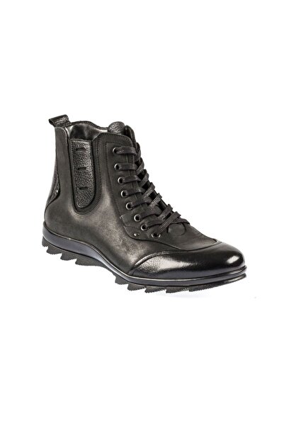 Fosco Erkek Siyah Bağcıklı Kauçuk Taban Spor Sıcak Astar Bot