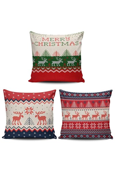 Alkan Homes غطاء وسادة مكون من 3 قطع بتصميم رأس السنة الجديدة